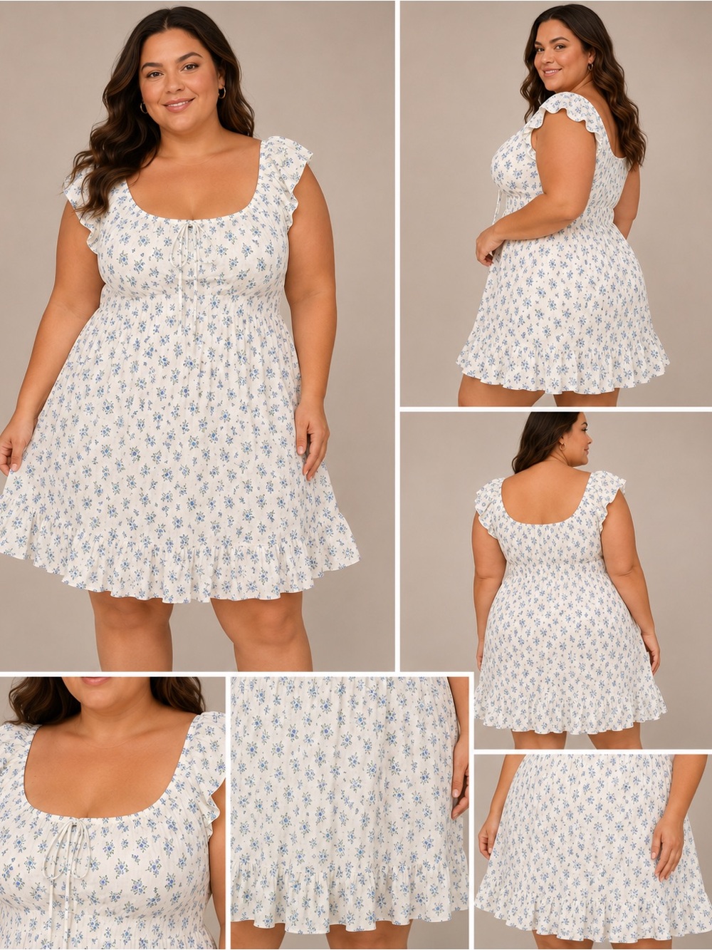 Fashion Nova Peasant Short Sleeve Floral Tie Front Mini Dress White Blue Size 3X